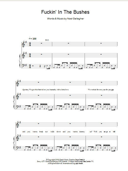 Oasis Fuckin' In The Bushes sheet music notes printable PDF score