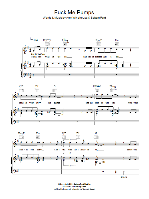 Download Amy Winehouse Fuck Me Pumps Sheet Music