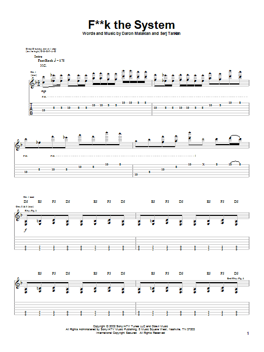 Download System Of A Down F**k The System Sheet Music