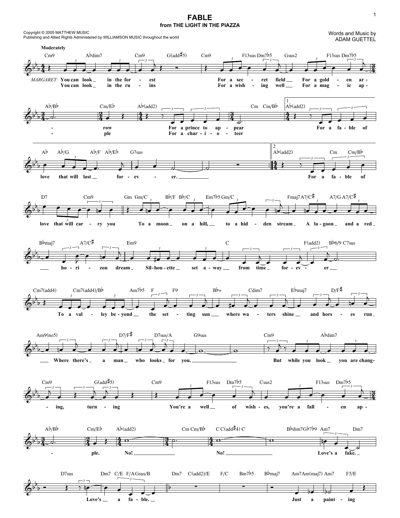 Download Adam Guettel Fable (from The Light In The Piazza) Sheet Music