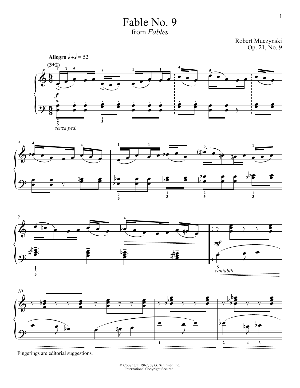 Download Robert Muczynski Fable No. 9, Op. 21 Sheet Music