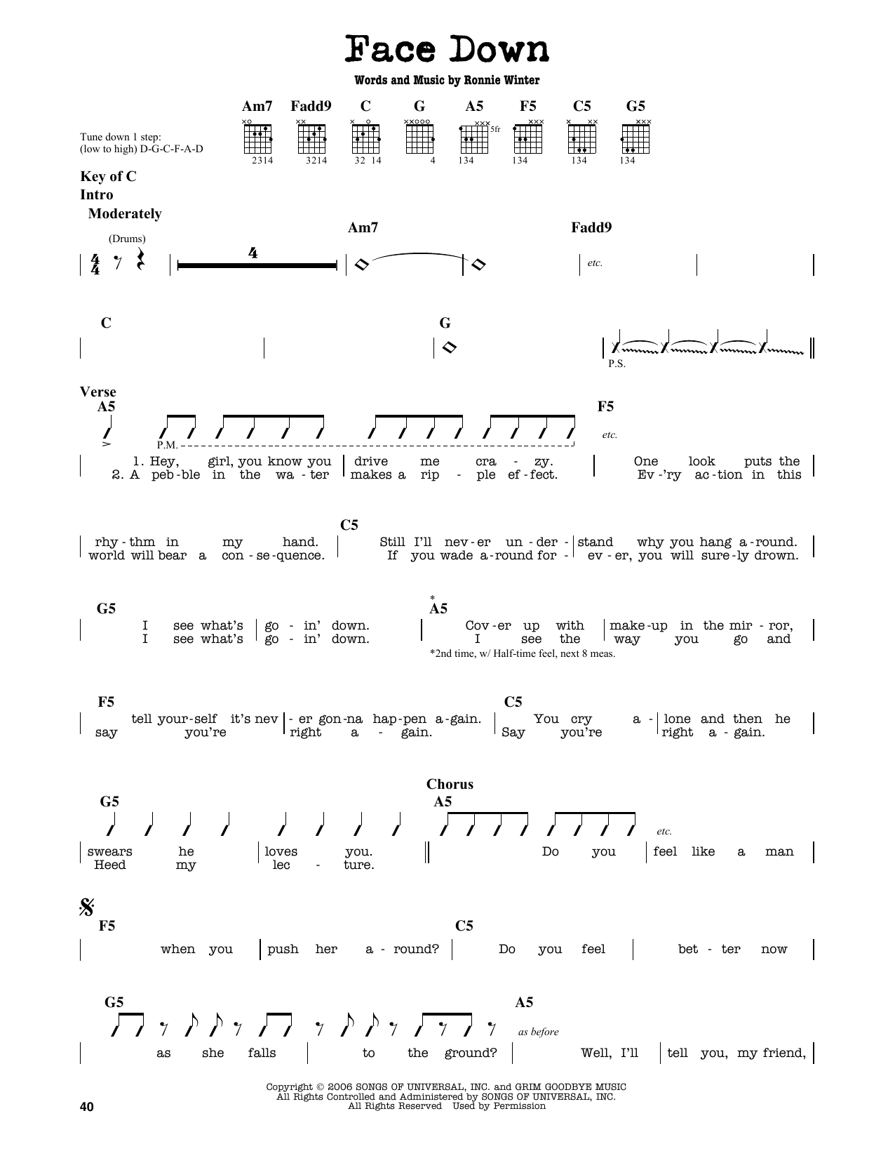 Download The Red Jumpsuit Apparatus Face Down Sheet Music