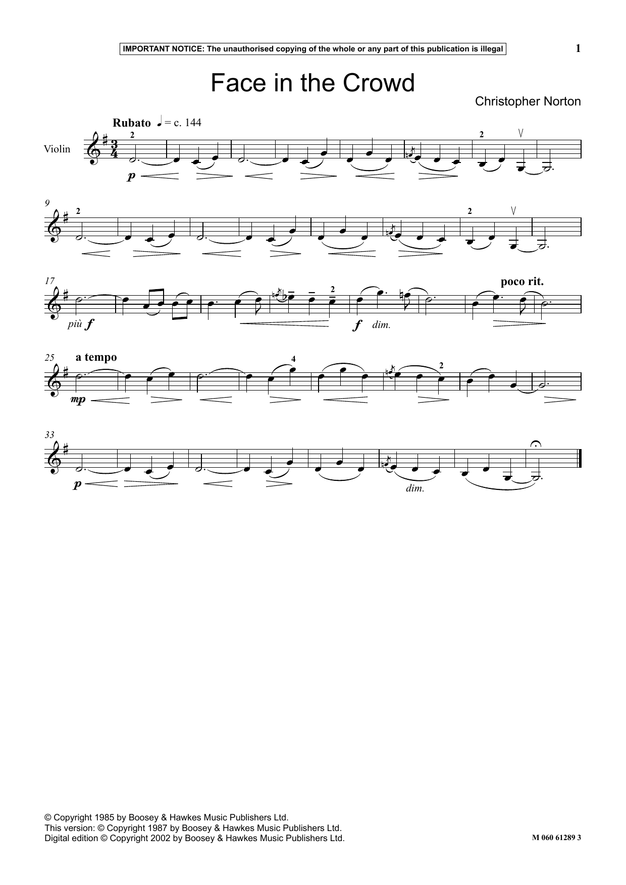 Download Christopher Norton Face In The Crowd Sheet Music