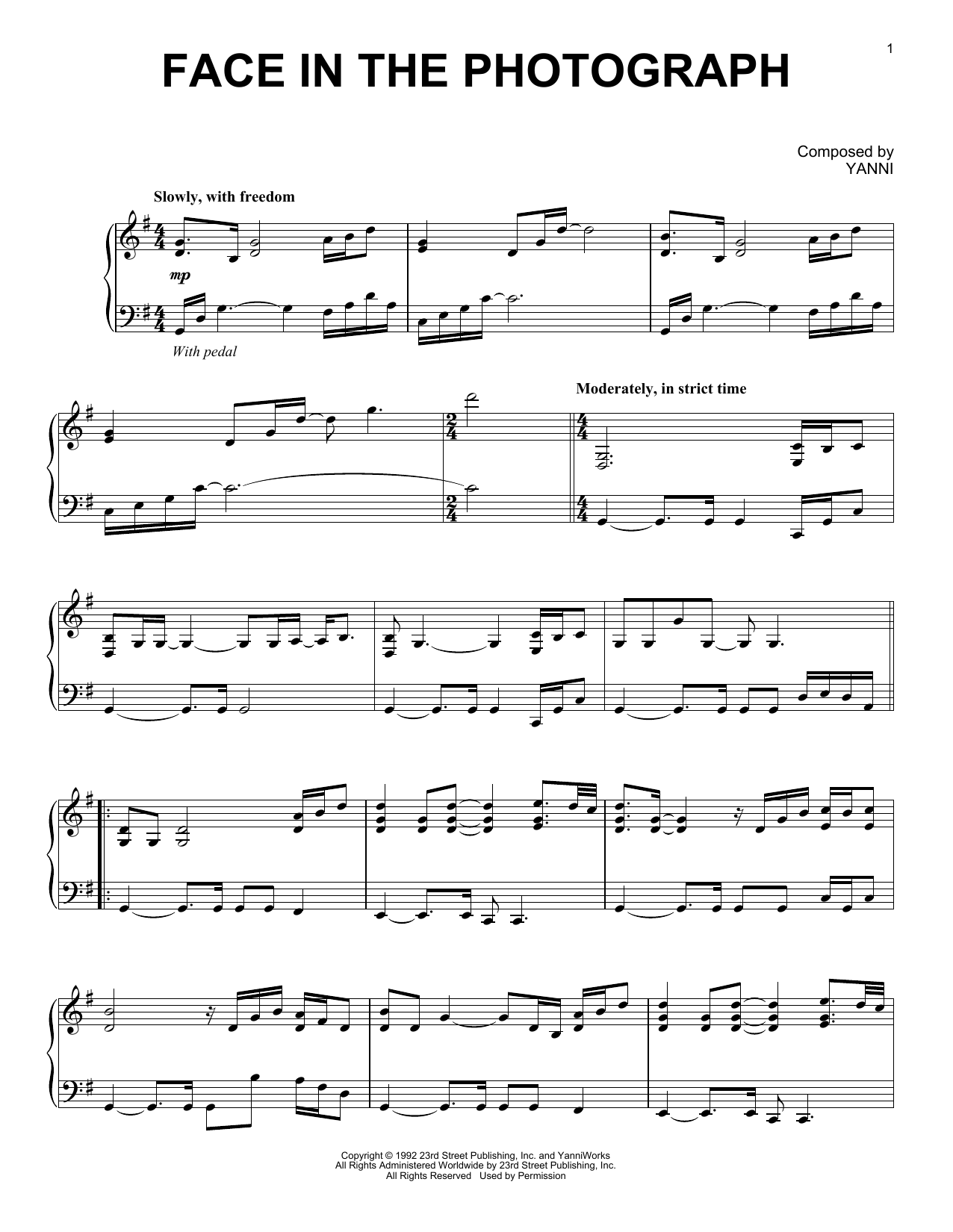 Download Yanni Face In The Photograph Sheet Music