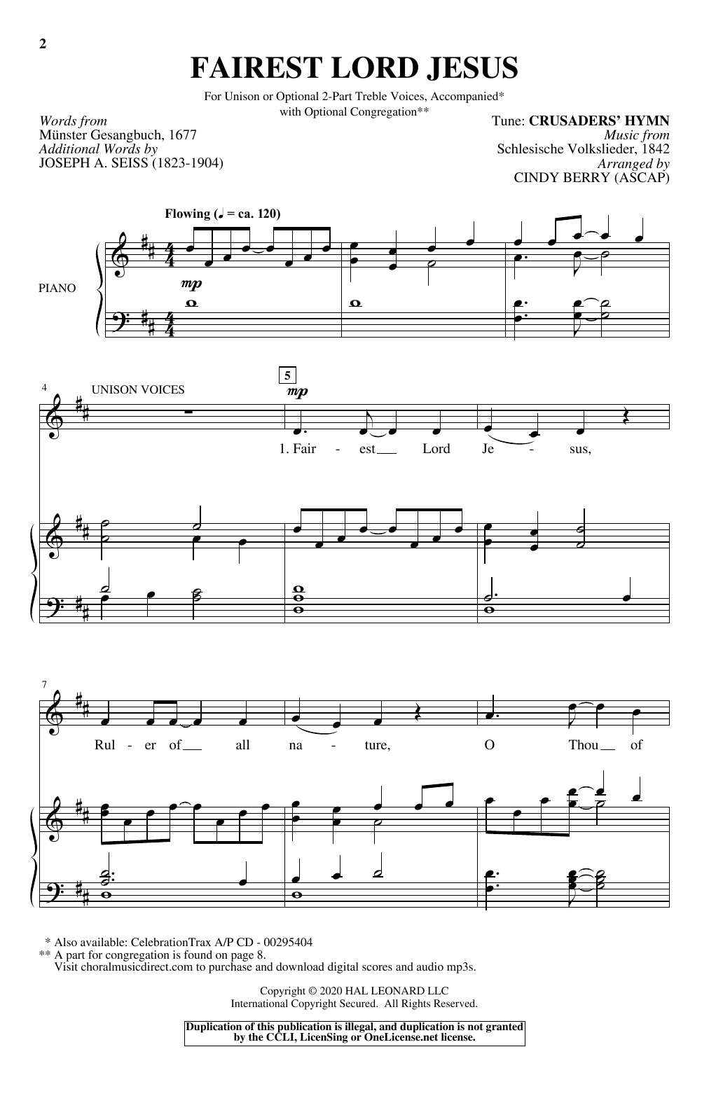 Download Cindy Berry Fairest Lord Jesus Sheet Music