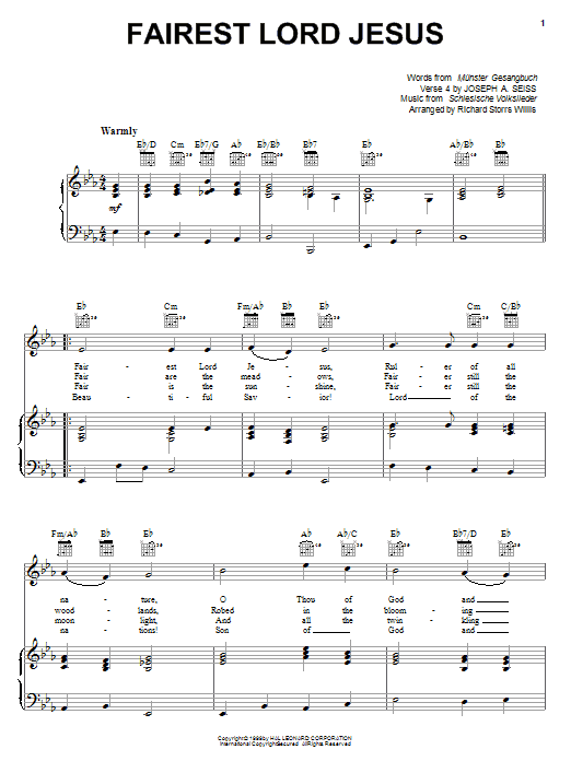 Munster Gesangbuch Fairest Lord Jesus sheet music notes printable PDF score