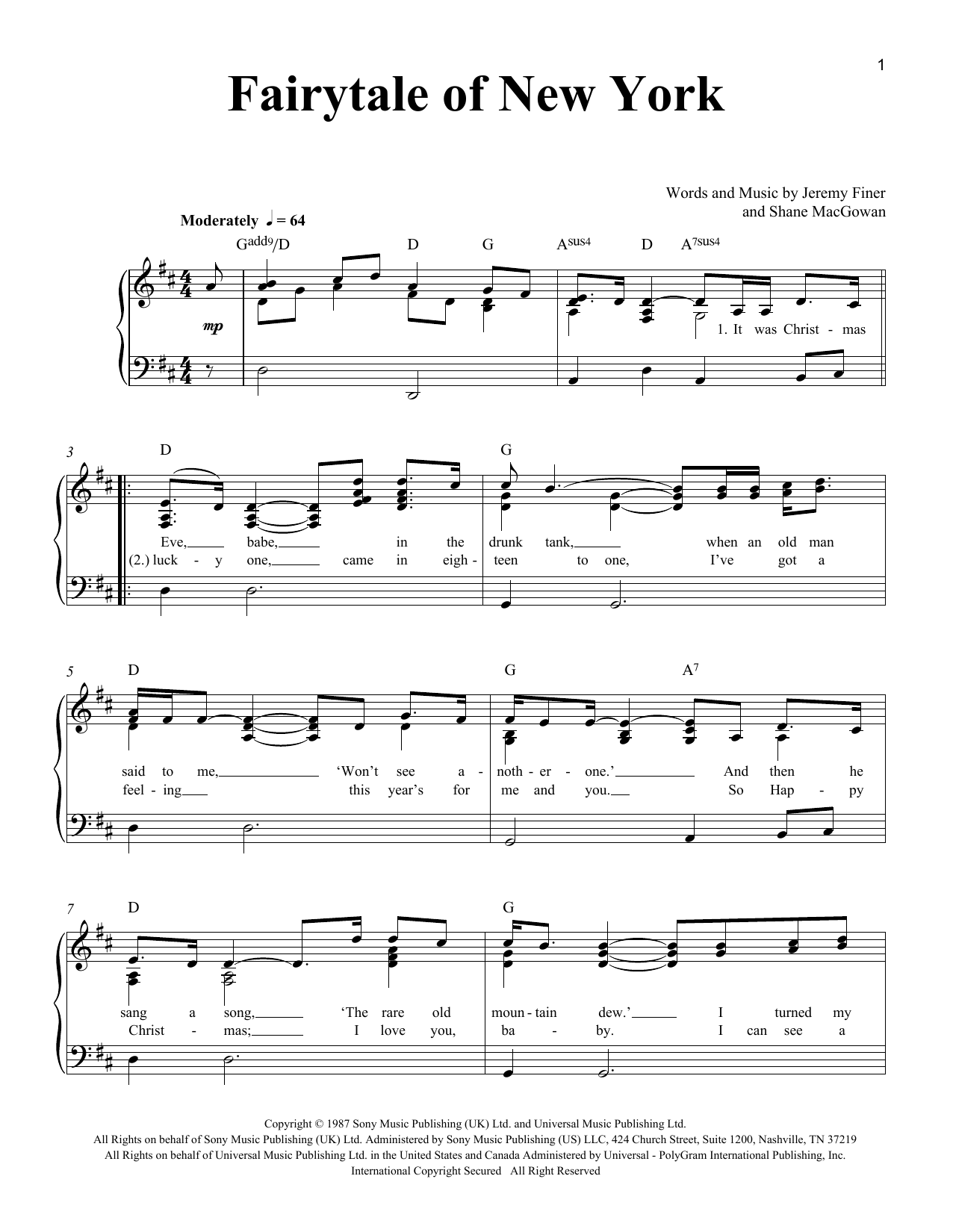 Download The Pogues & Kirsty MacColl Fairytale Of New York Sheet Music