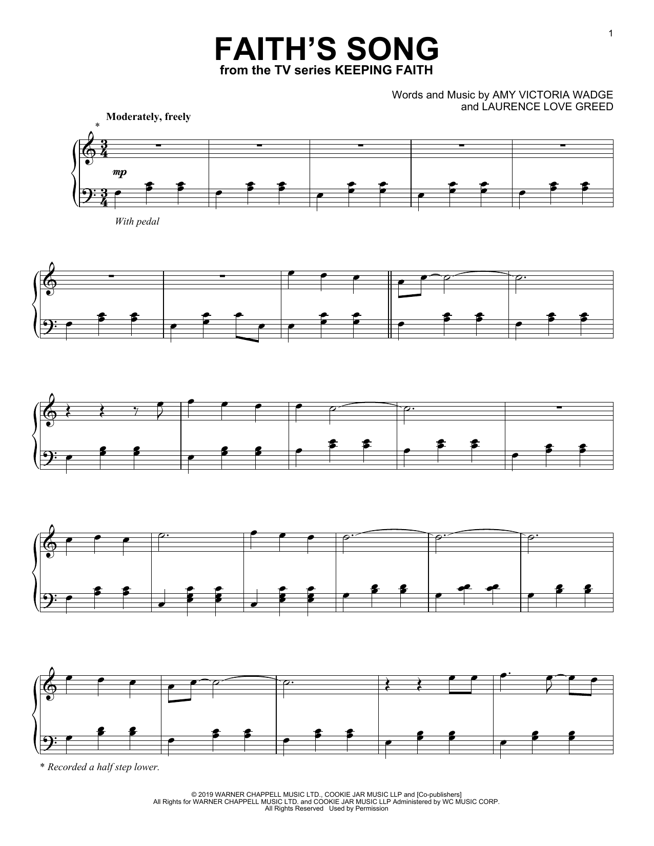 Download Amy Wadge Faith's Song (arr. Laurence Love Greed) Sheet Music