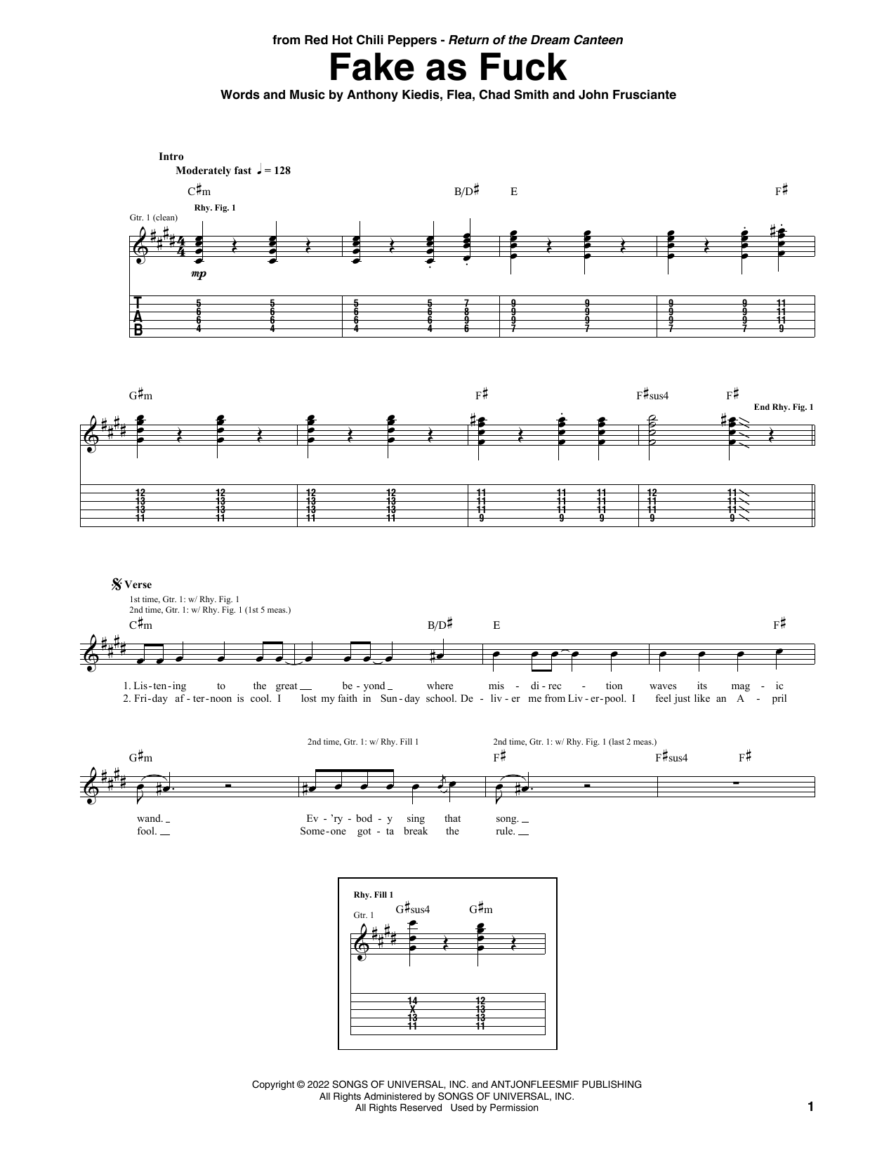 Download Red Hot Chili Peppers Fake As Fuck Sheet Music