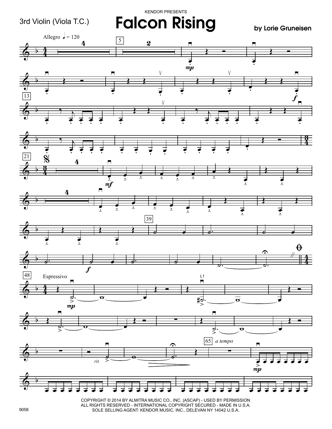 Download Lorie Gruneisen Falcon Rising - Violin 3 (Viola T.C.) Sheet Music
