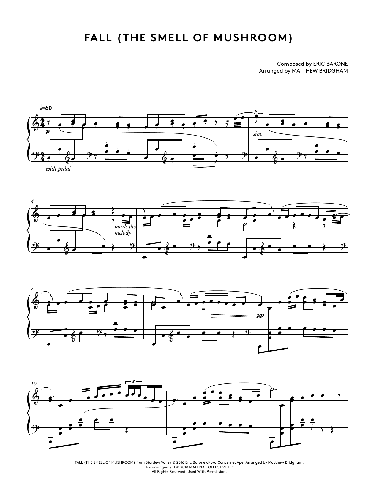 Download Eric Barone Fall (The Smell Of Mushroom) (from Star Sheet Music