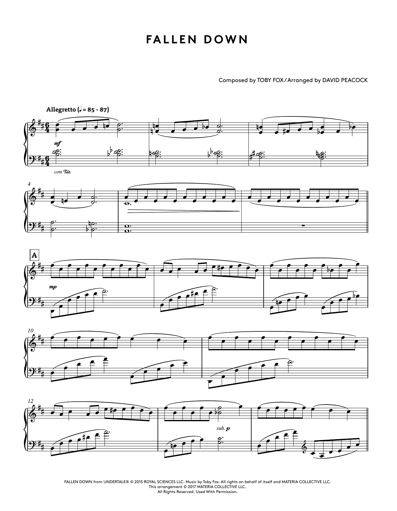 Download Toby Fox Fallen Down (from Undertale Piano Colle Sheet Music