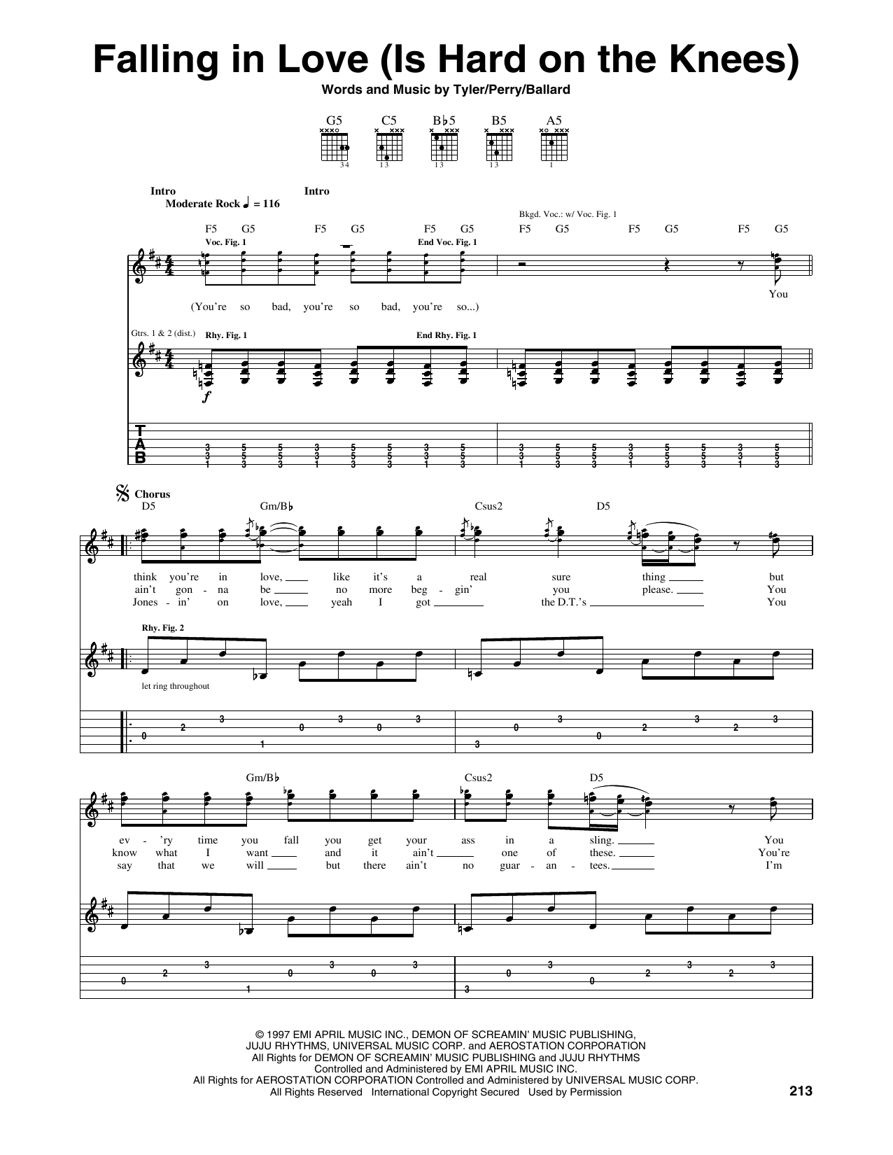 Download Aerosmith Falling In Love (Is Hard On The Knees) Sheet Music