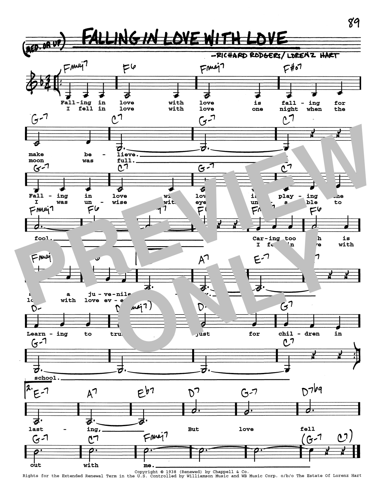 Rodgers & Hart Falling In Love With Love (Low Voice) sheet music notes printable PDF score