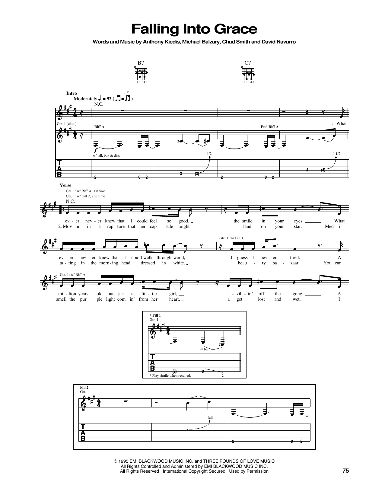 Download Red Hot Chili Peppers Falling Into Grace Sheet Music