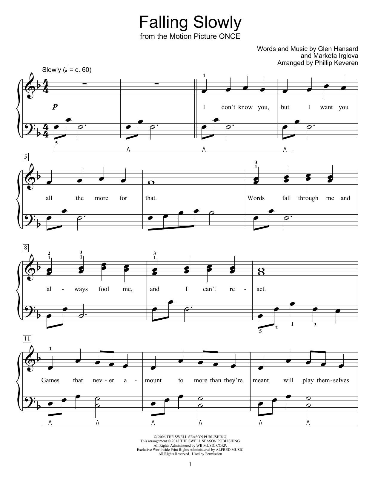 Download The Swell Season Falling Slowly (from Once) (arr. Philli Sheet Music