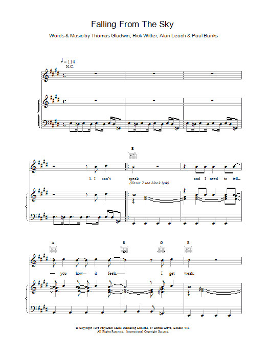 Shed 7 Falling From the Sky sheet music notes printable PDF score