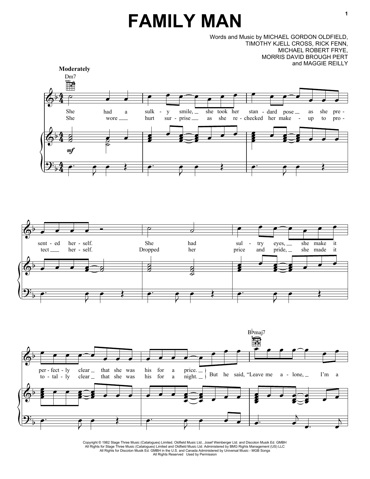 Download Hall & Oates Family Man Sheet Music