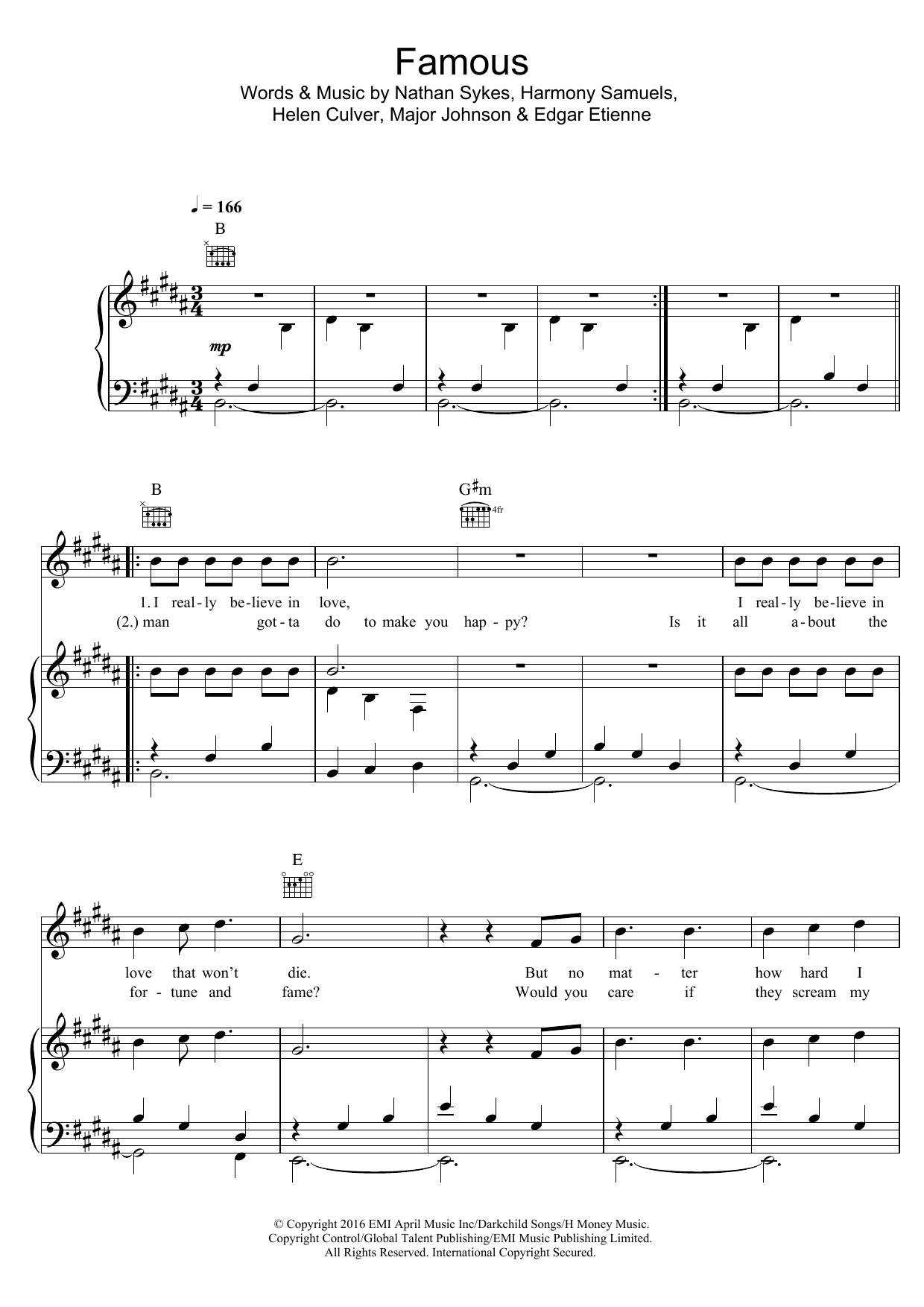 Download Nathan Sykes Famous Sheet Music