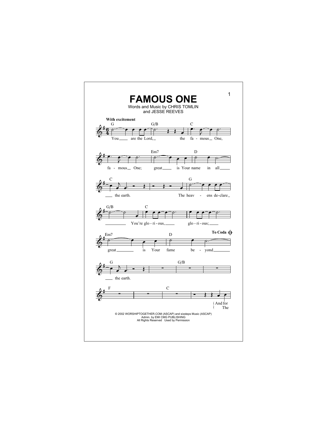 Download Chris Tomlin Famous One Sheet Music