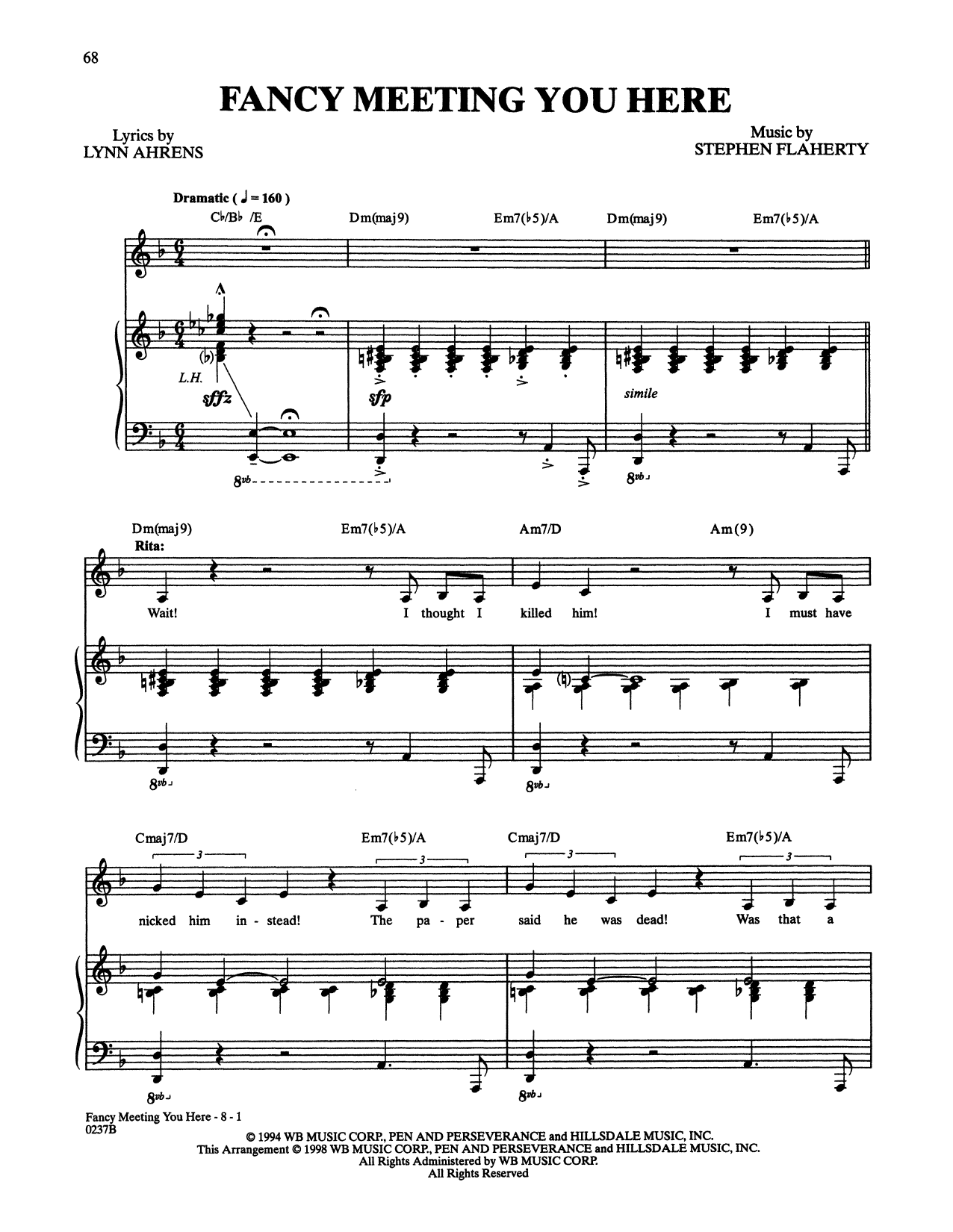 Download Stephen Flaherty and Lynn Ahrens Fancy Meeting You Here (from Lucky Stif Sheet Music