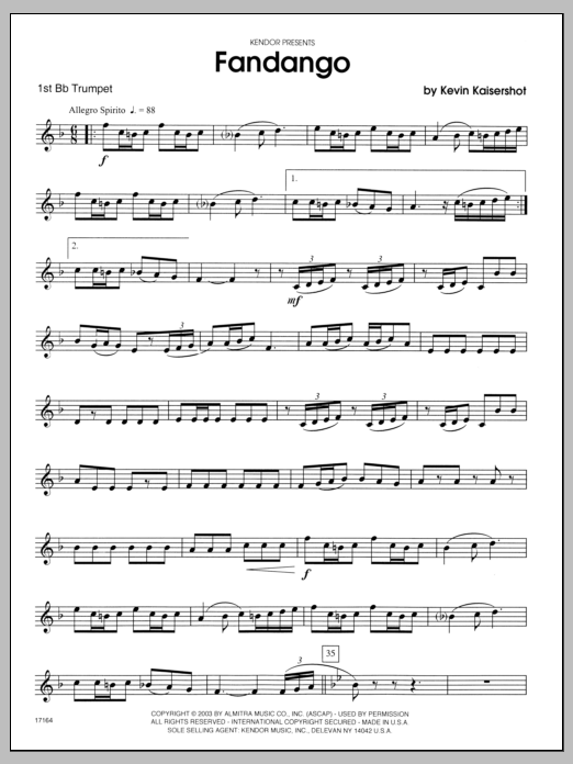 Download Kaisershot Fandango - 1st Bb Trumpet Sheet Music