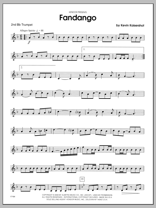 Download Kaisershot Fandango - 2nd Bb Trumpet Sheet Music