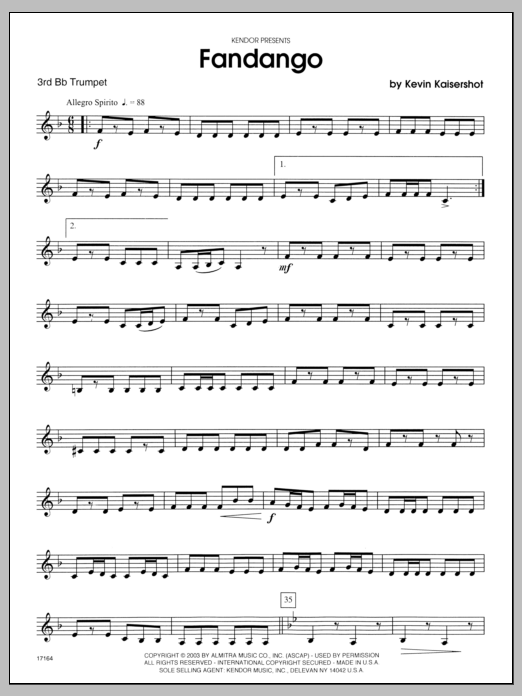 Download Kaisershot Fandango - 3rd Bb Trumpet Sheet Music