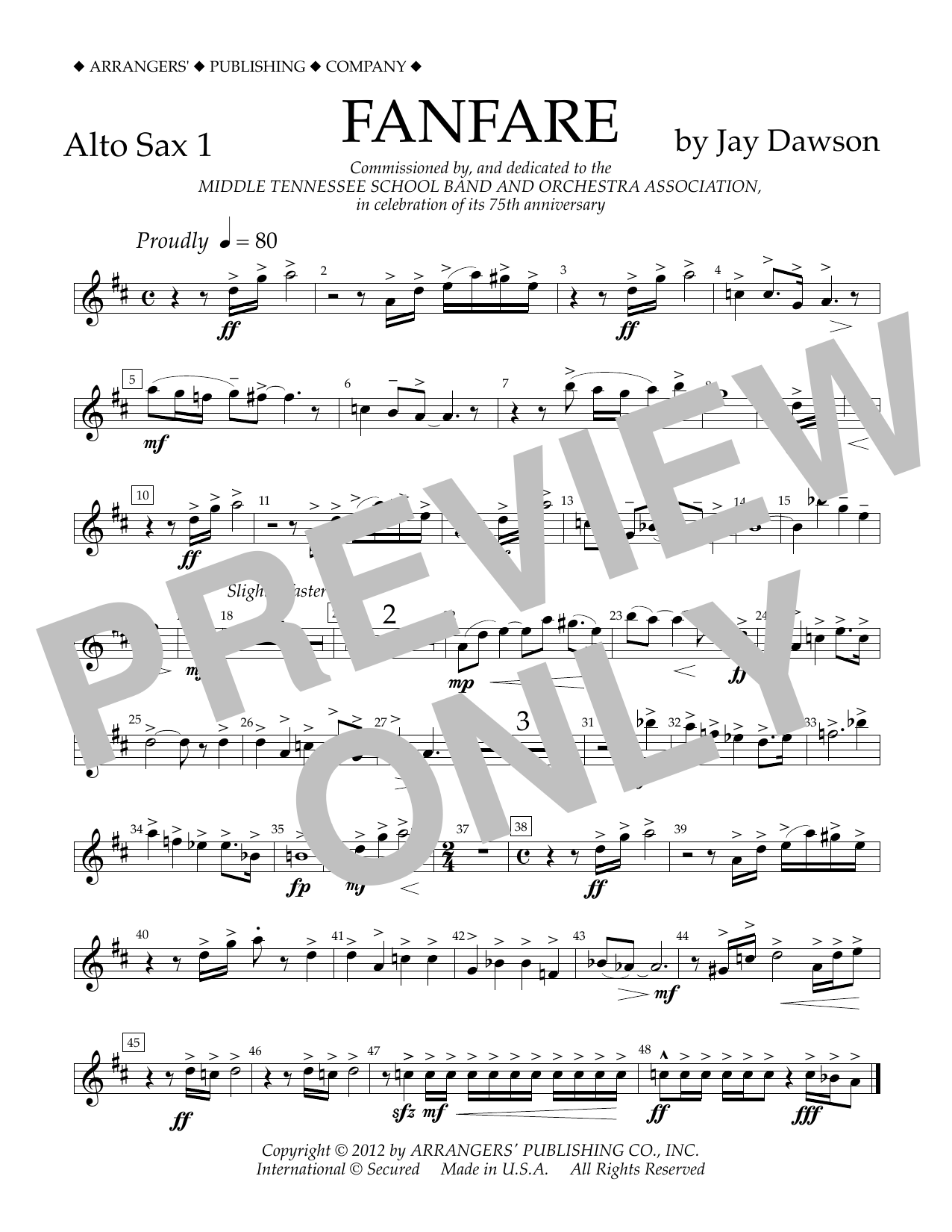 Download Jay Dawson Fanfare - Alto Sax 1 Sheet Music