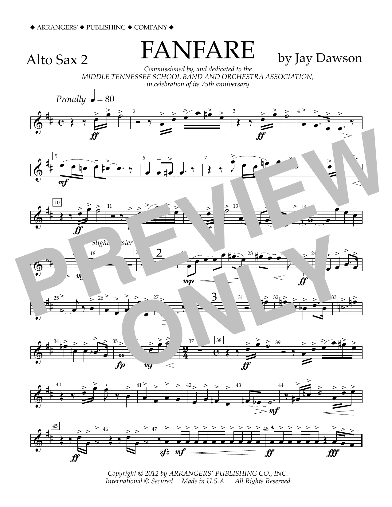 Download Jay Dawson Fanfare - Alto Sax 2 Sheet Music