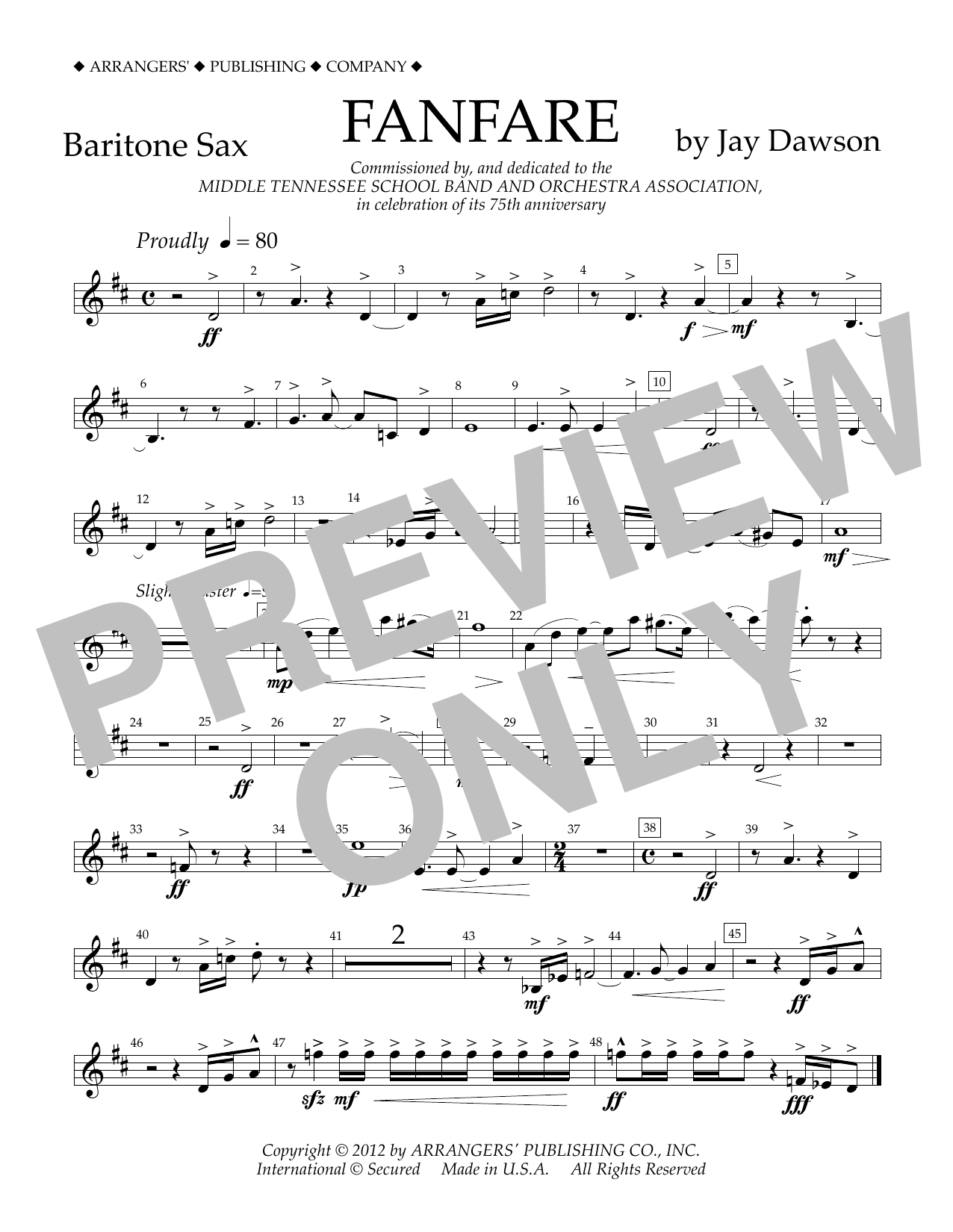 Download Jay Dawson Fanfare - Baritone Sax Sheet Music