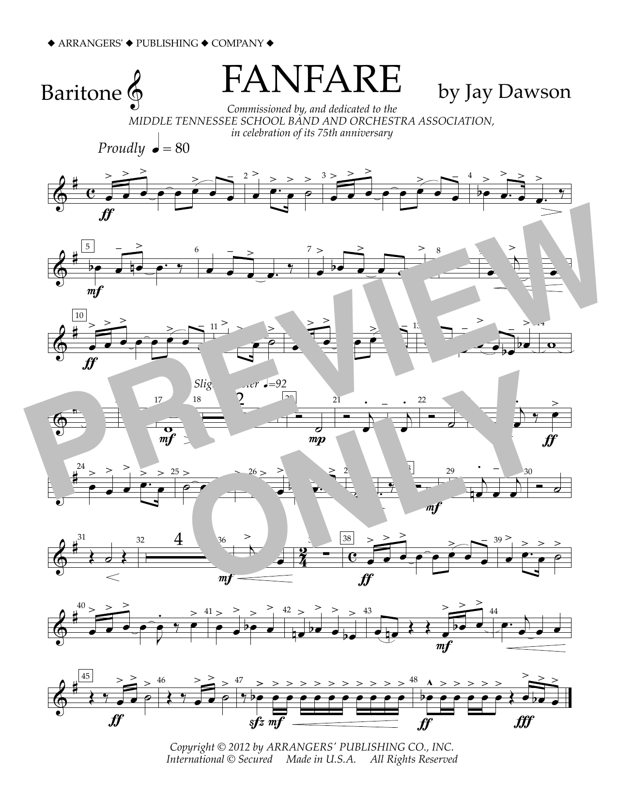 Download Jay Dawson Fanfare - Baritone T.C. Sheet Music