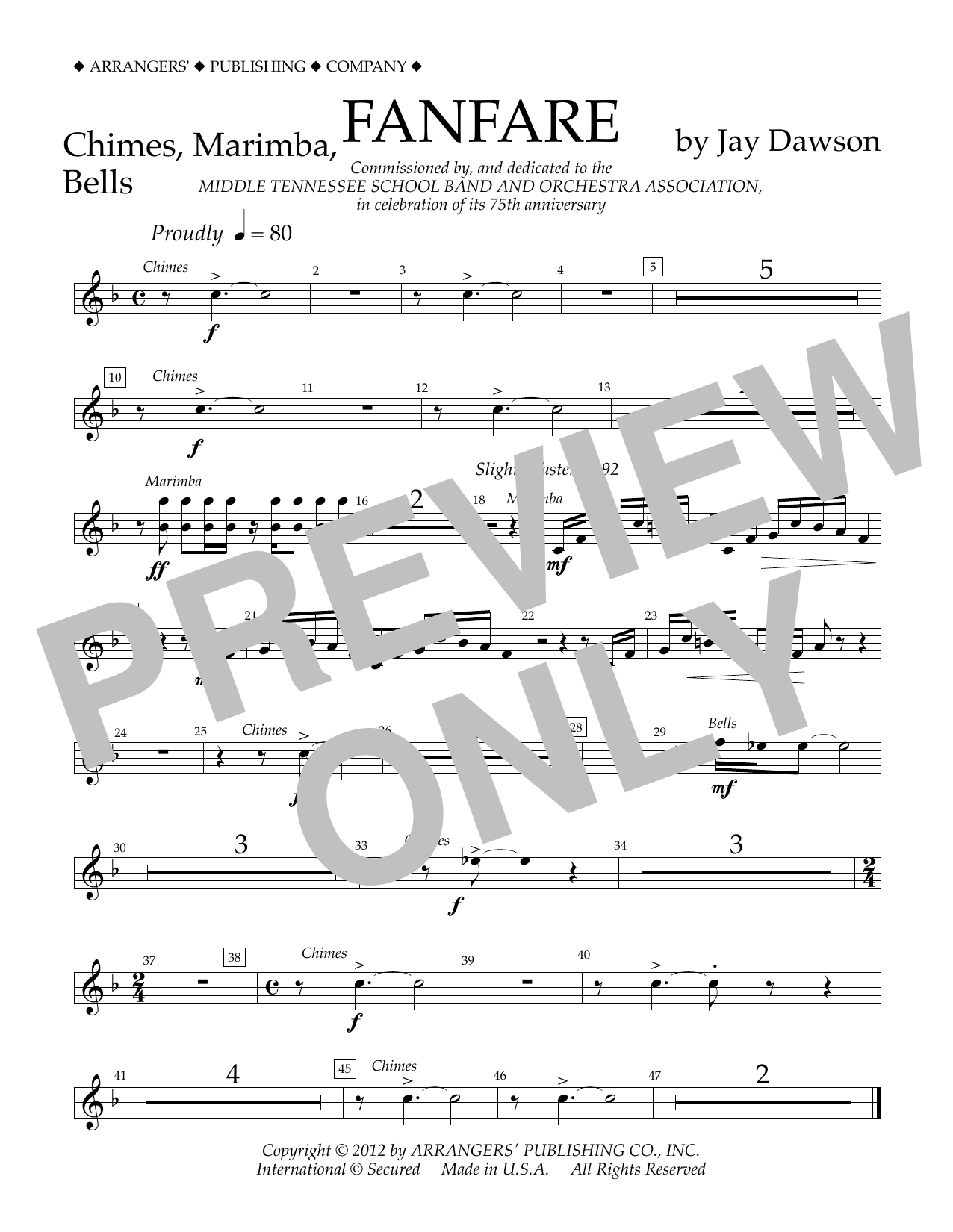 Download Jay Dawson Fanfare - Chimes, Marimba, Bells Sheet Music