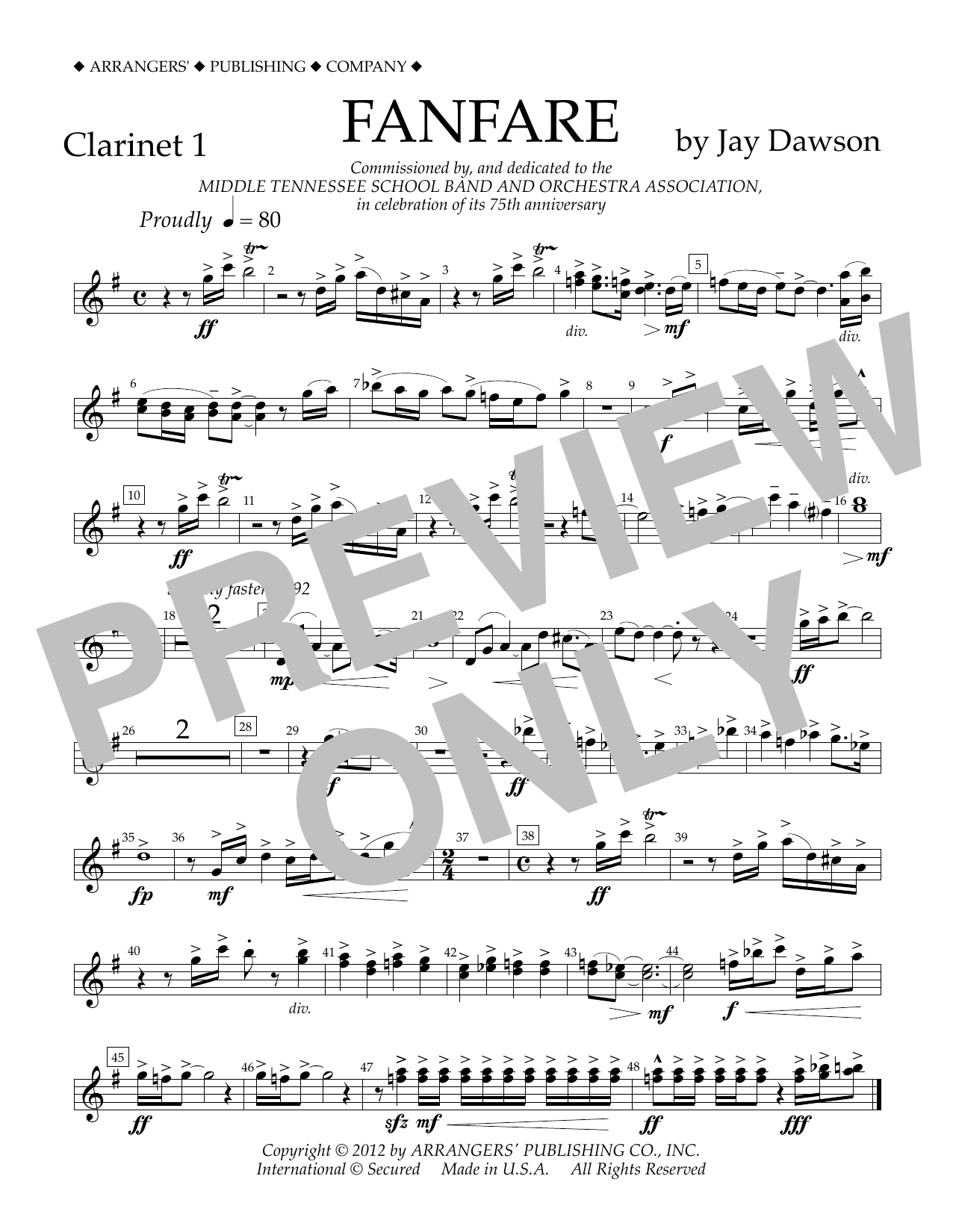 Download Jay Dawson Fanfare - Clarinet 1 Sheet Music