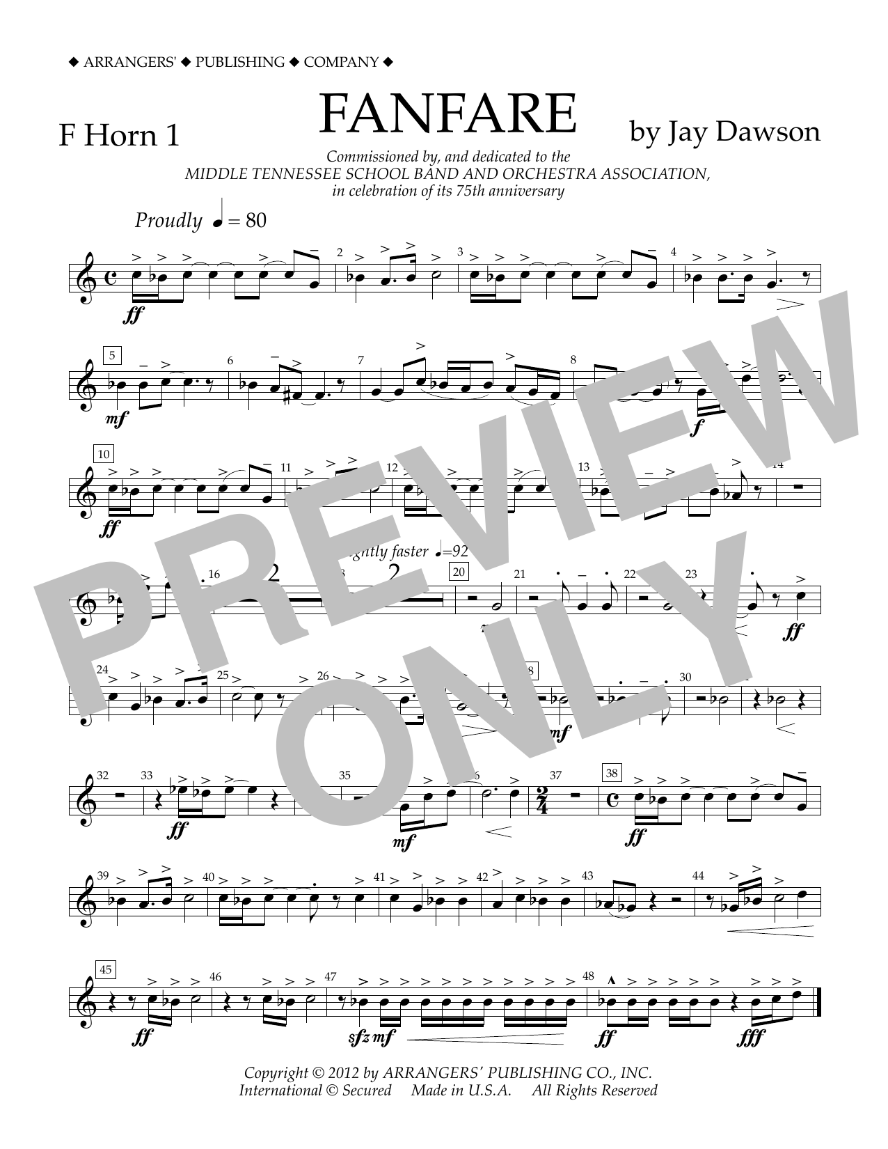 Download Jay Dawson Fanfare - F Horn 1 Sheet Music