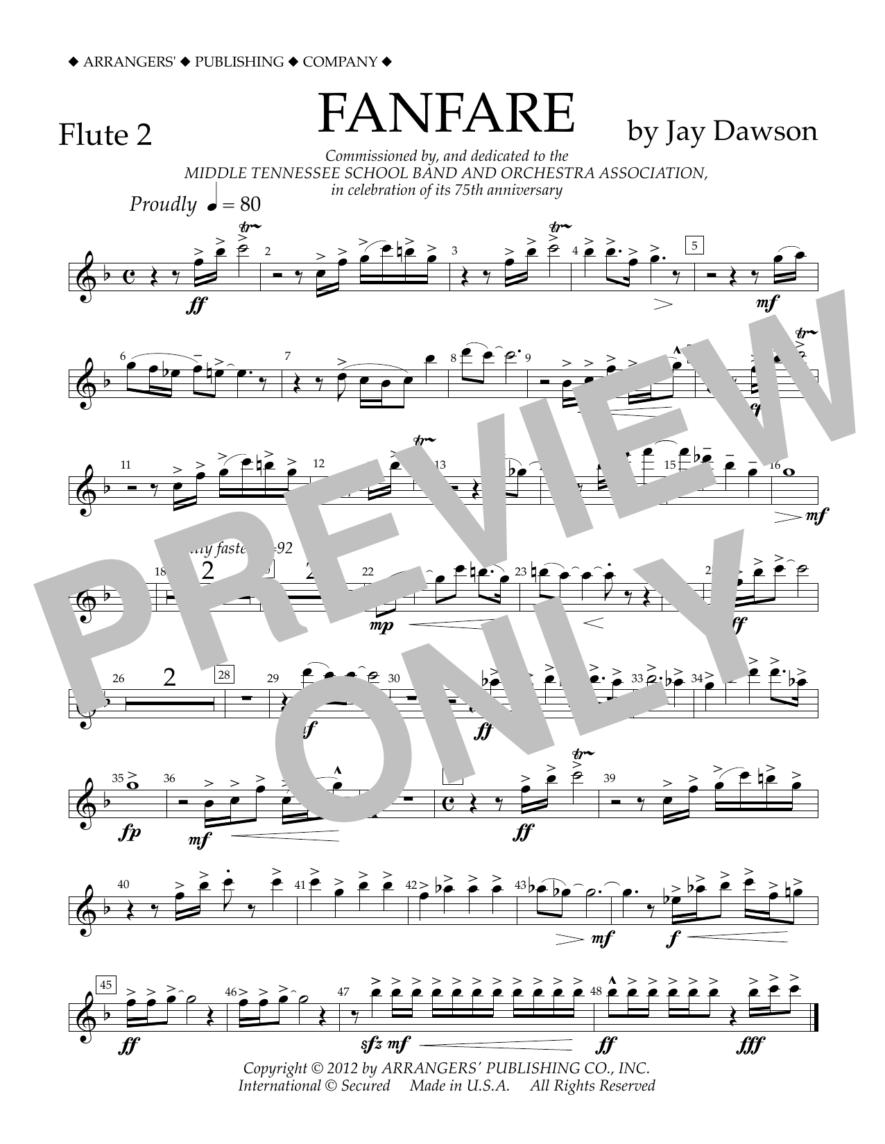 Download Jay Dawson Fanfare - Flute 2 Sheet Music