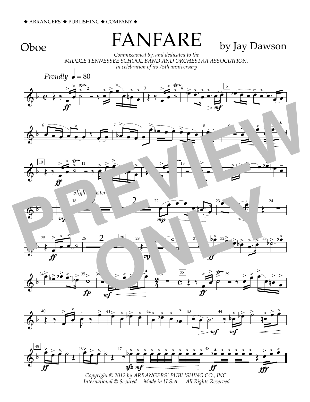 Download Jay Dawson Fanfare - Oboe Sheet Music