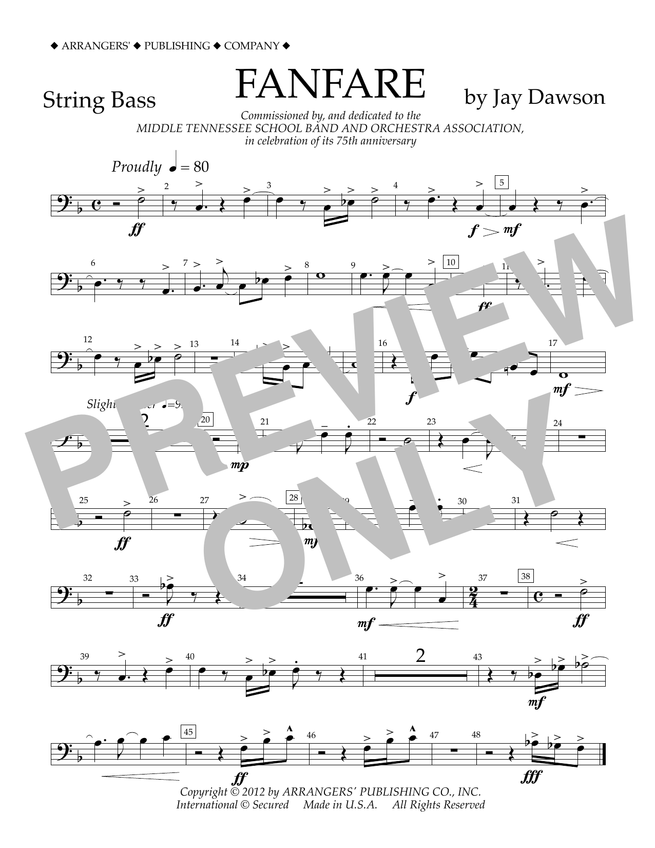 Download Jay Dawson Fanfare - String Bass Sheet Music