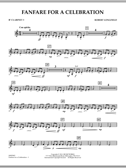 Download Robert Longfield Fanfare For A Celebration - Bb Clarinet Sheet Music