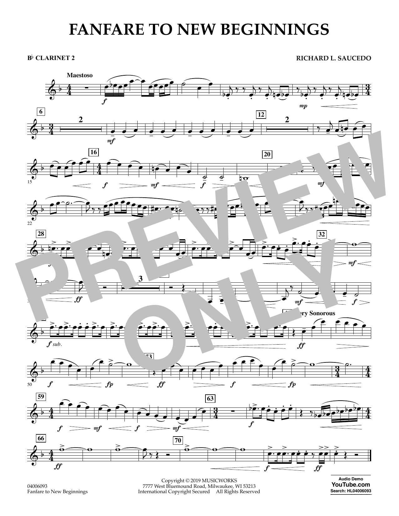Download Richard L. Saucedo Fanfare for New Beginnings - Bb Clarine Sheet Music
