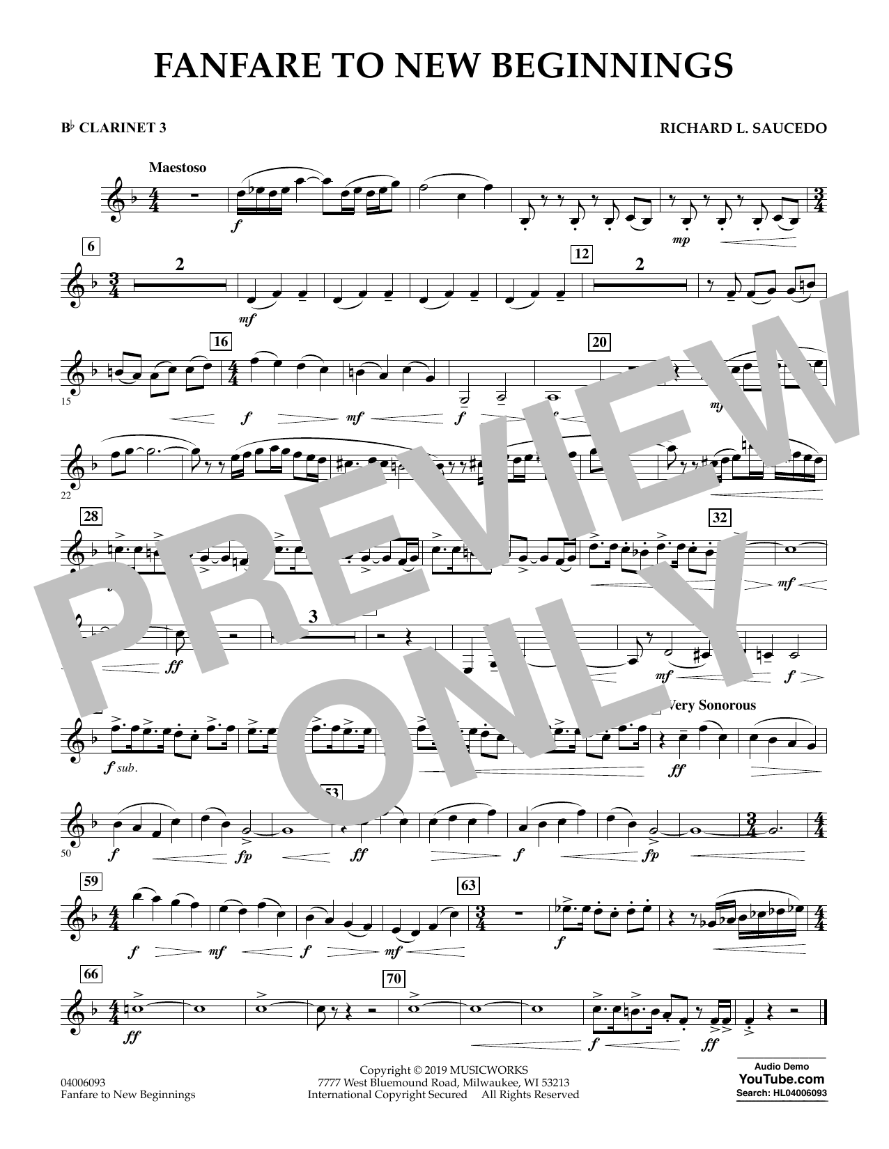 Download Richard L. Saucedo Fanfare for New Beginnings - Bb Clarine Sheet Music
