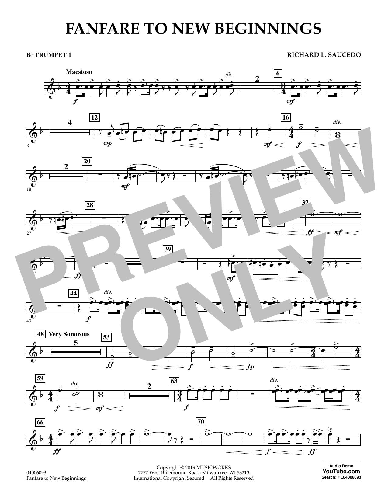 Download Richard L. Saucedo Fanfare for New Beginnings - Bb Trumpet Sheet Music