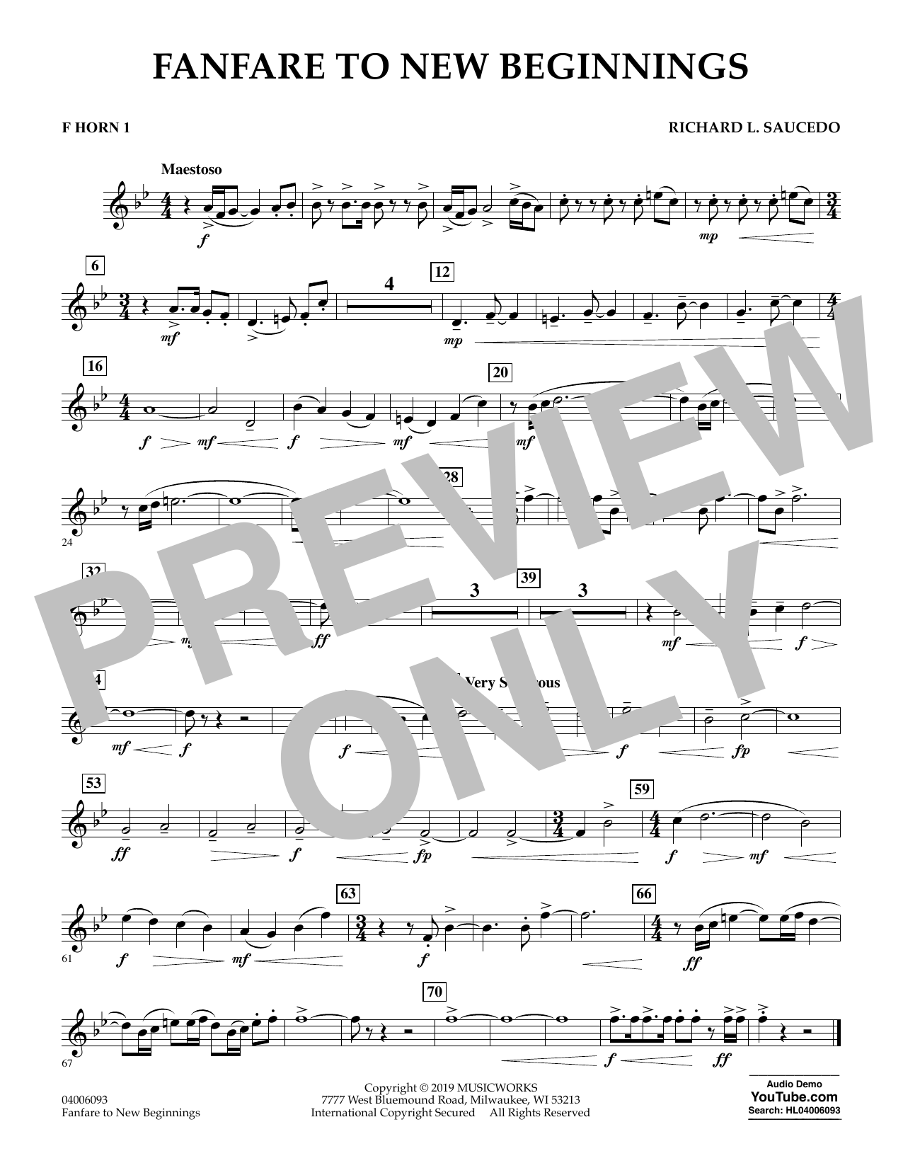 Download Richard L. Saucedo Fanfare for New Beginnings - F Horn 1 Sheet Music