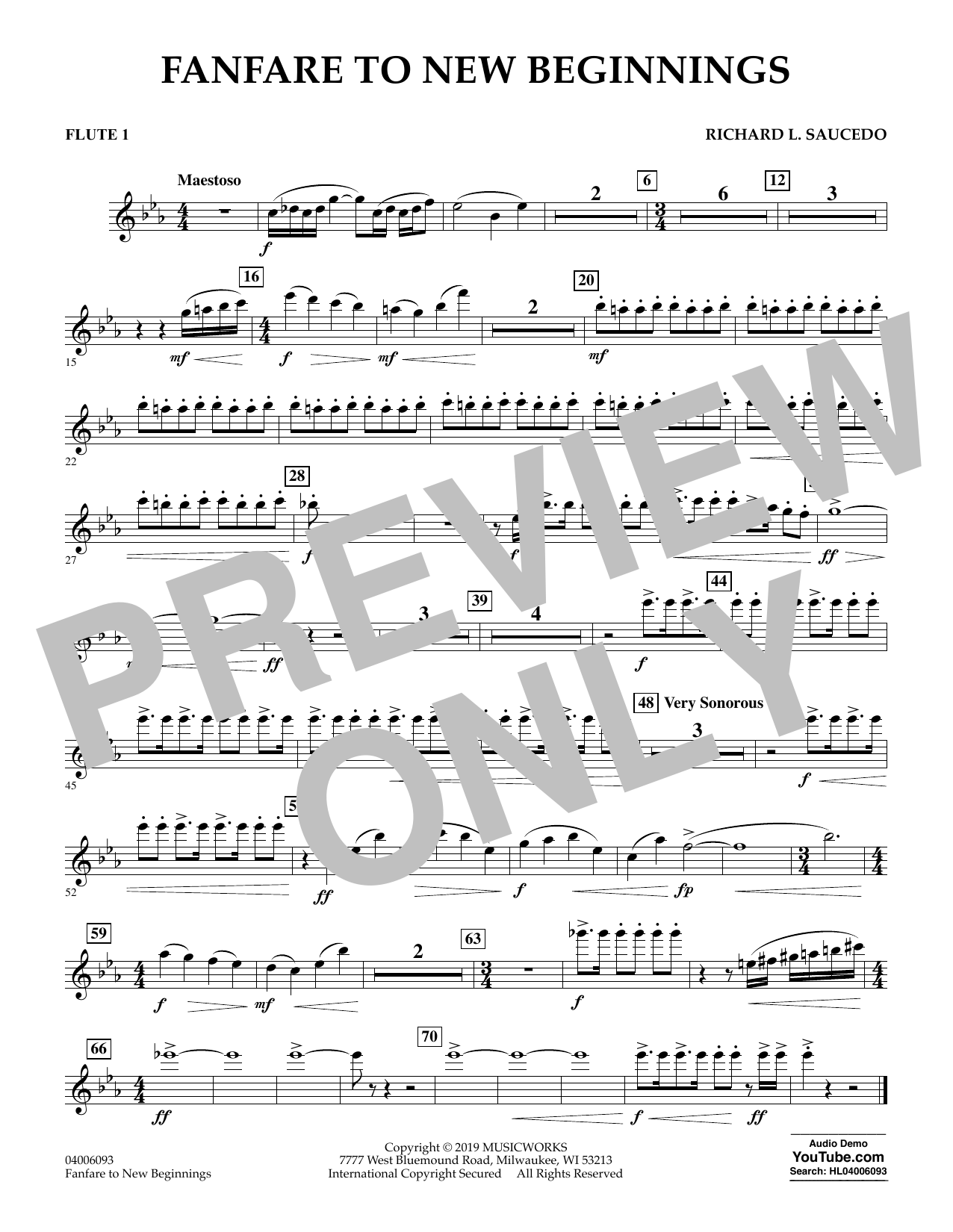 Download Richard L. Saucedo Fanfare for New Beginnings - Flute 1 Sheet Music