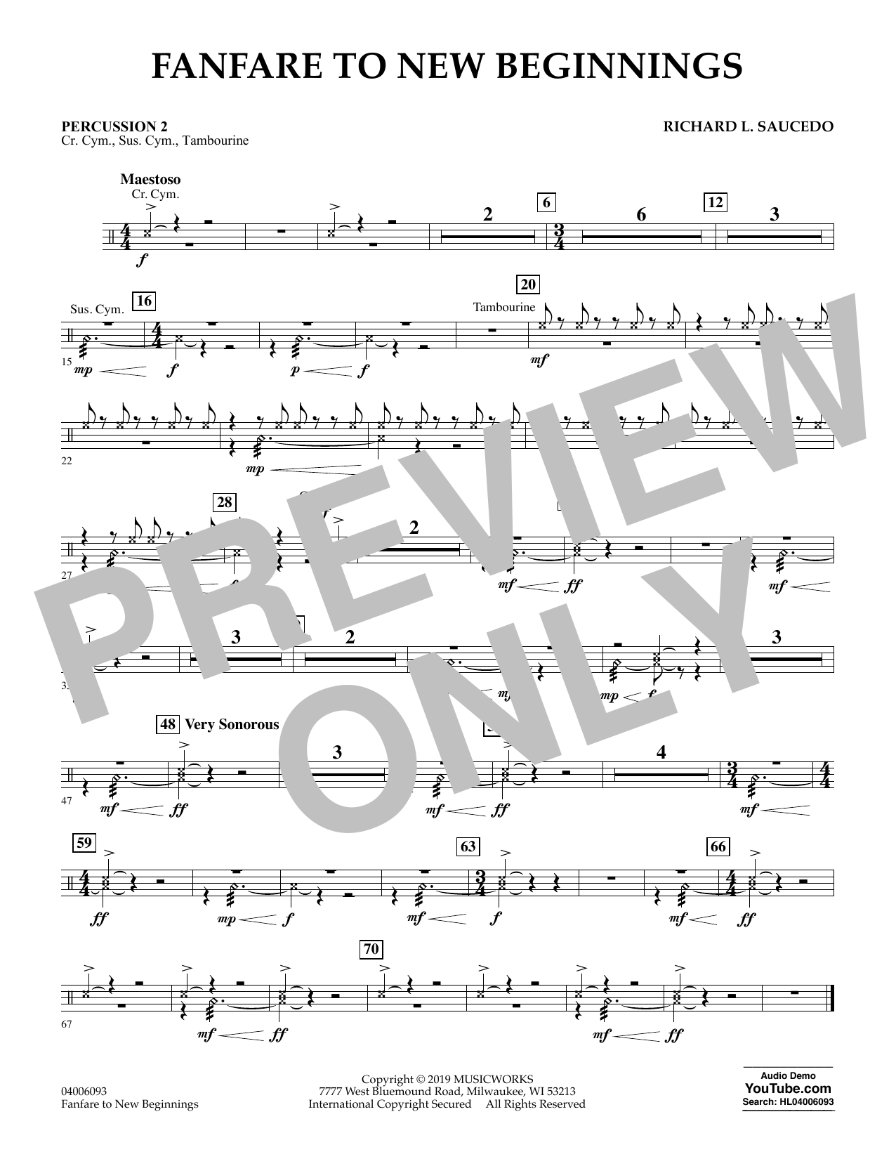 Download Richard L. Saucedo Fanfare for New Beginnings - Percussion Sheet Music