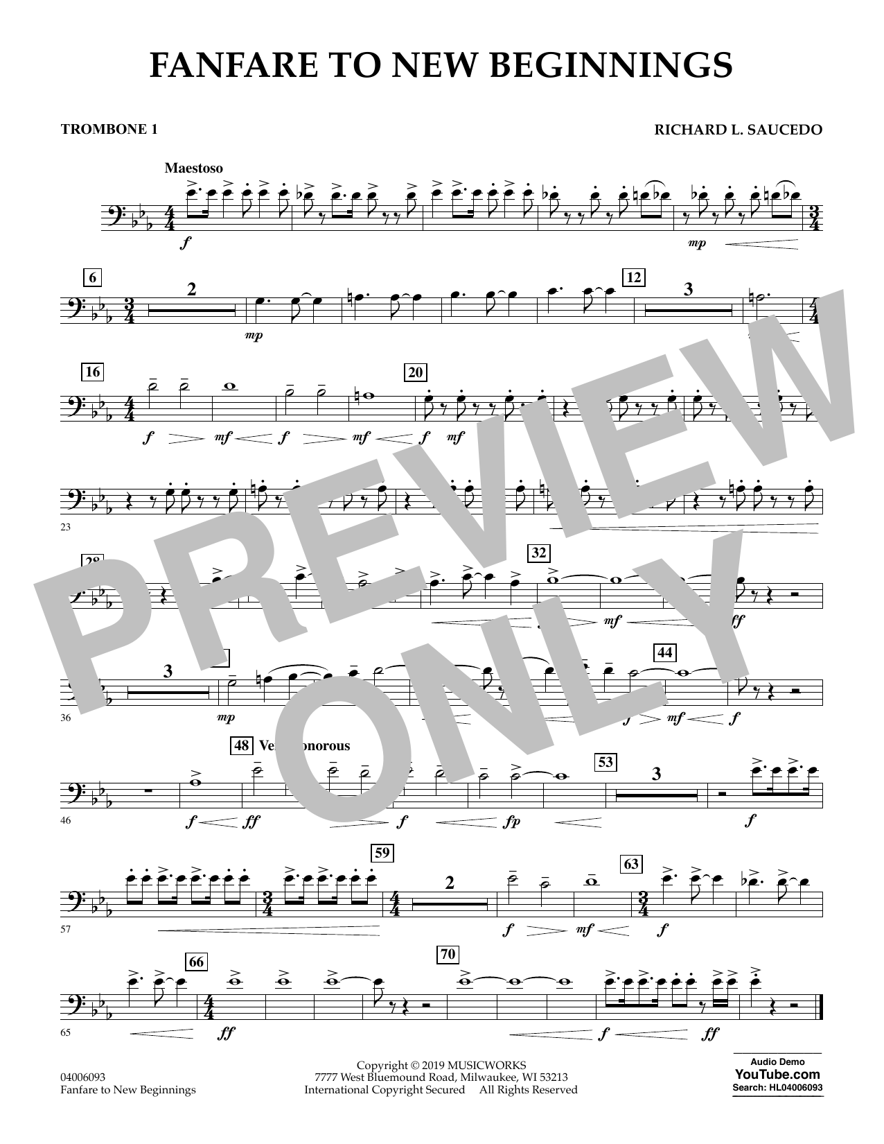 Download Richard L. Saucedo Fanfare for New Beginnings - Trombone 1 Sheet Music