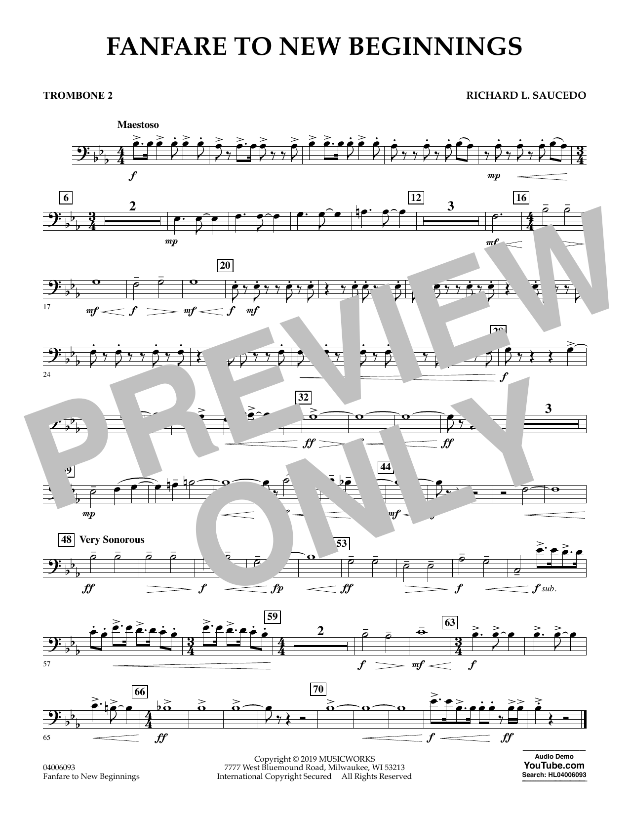 Download Richard L. Saucedo Fanfare for New Beginnings - Trombone 2 Sheet Music