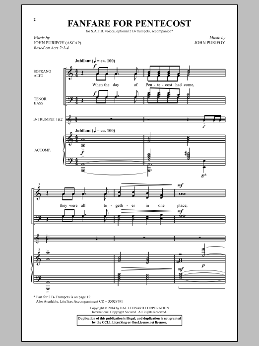 Download John Purifoy Fanfare For Pentecost Sheet Music