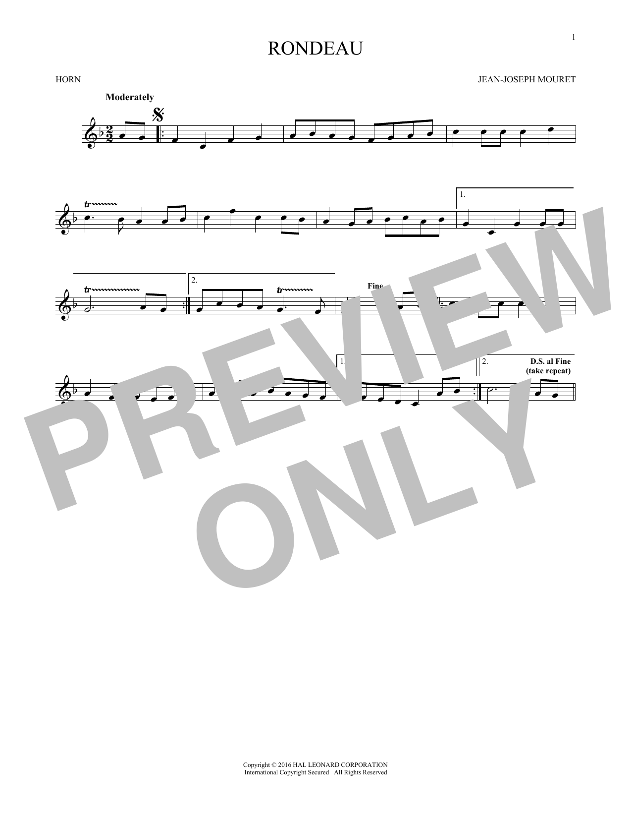 Download Jean-Joseph Mouret Fanfare Rondeau Sheet Music