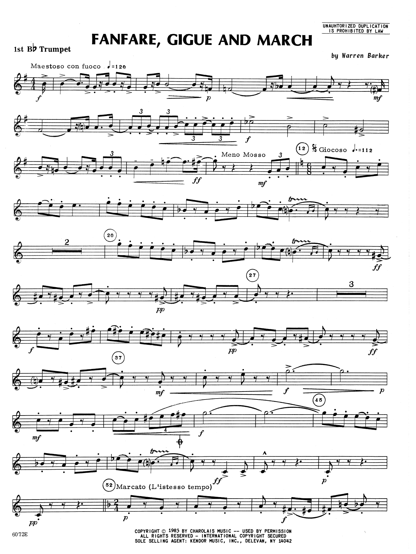 Download Barker Fanfare, Gigue And March - 1st Bb Trump Sheet Music